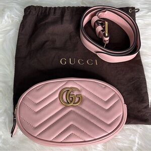 GUCCI Calfskin Matelasse GG Marmont Belt Bag 75 in Pink Rose